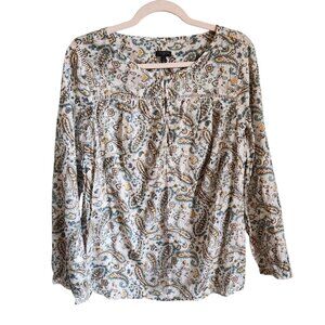 Talbots Shirt XL Women's Beige Multi Paisley Top Blouse Long Sleeve Lightweight